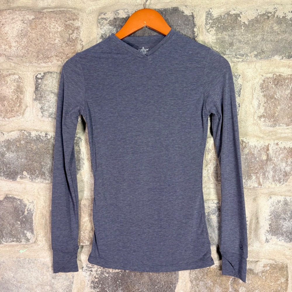 Cuddl Duds Active Layer Long Sleeve Top Heather Gray Thumbhole Womens XS Layer